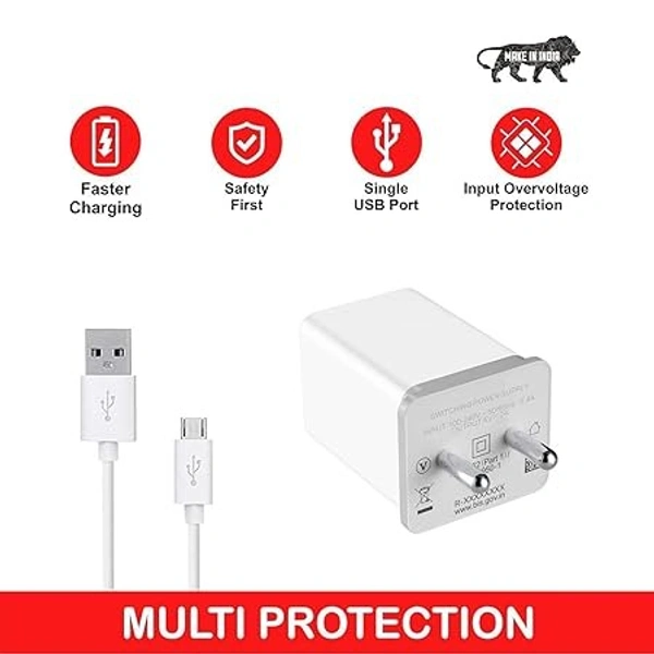 ( open box ) Charger for Infinix Smart 6 Charger Original Adapter Like Wall Charger | Mobile Fast Charger | Android USB Charger with 1 Meter Micro USB Charging Data Cable (3 Amp, OC13, White)