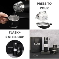 Studlike store  Stainless Steel Vacuum Insulated Bottle Water Flask Gift Set with Two Cups Hot & Cold | Gifts for Employees | Corporate Gift Items | Vacuum Flast Set with 2 Mugs (Random Color)
