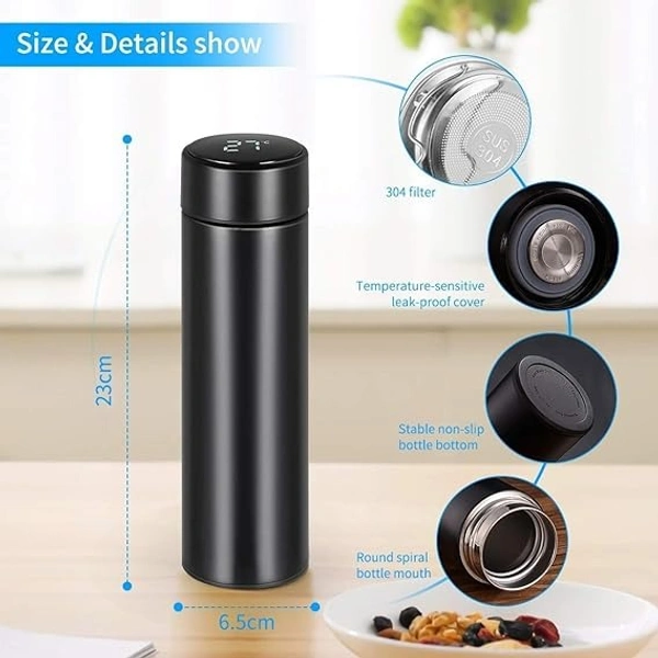 Studlike store Smart LED Active Temperature Display Indicator Vacuum Insulated Bottle Stainless Steel Thermos Hot & Cold Bottle with Liquid Temperature Display (500ml) (Black)