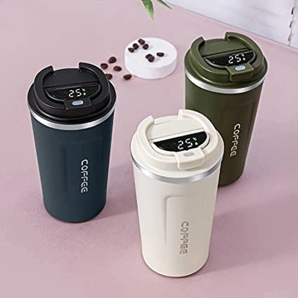 Studlike store  Customizable Leakproof Stainless Steel Vacuum Insulated Travel Mug with Temperature Display - 510ml Capacity, Press & Lock Lid for Hot & Cold Drinks - Personalized Mug (Blue, 510 ML)