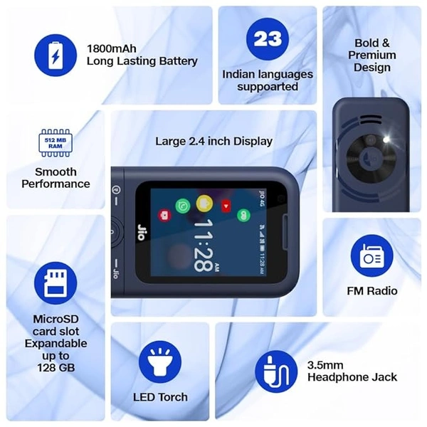 ( Refurbished ) JioPhone Prima 4G Keypad Phone with Premium Design, YouTube, Whatsapp, JioTV, JioCinema, JioSaavn, JioPay(UPI), Video Calling, LED Torch, Digital Cameras | Blue | Locked for JioNetwork