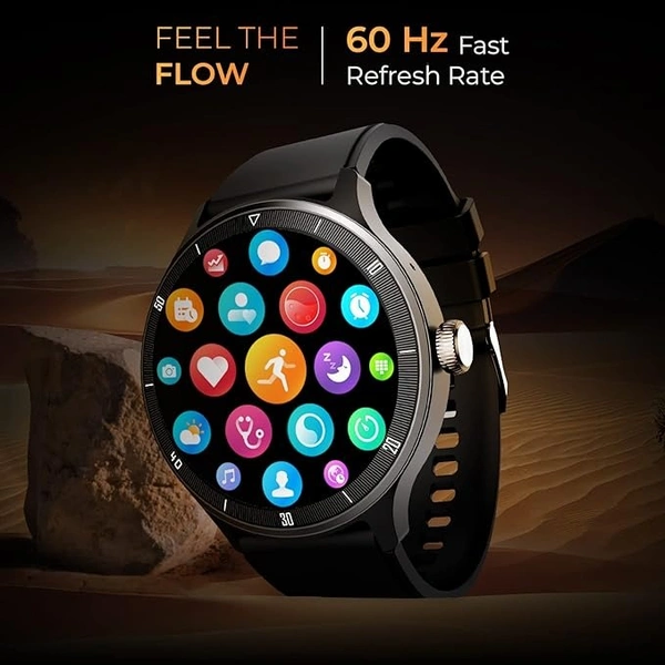 beatXP Flux 1.45" (3.6 cm) Ultra HD Display Bluetooth Calling Smart Watch, 415 * 415px, 60Hz Refresh Rate, Rotary Crown, 500 Nits, Always On Display, Health Tracking, 100+ Sports Modes (Black)