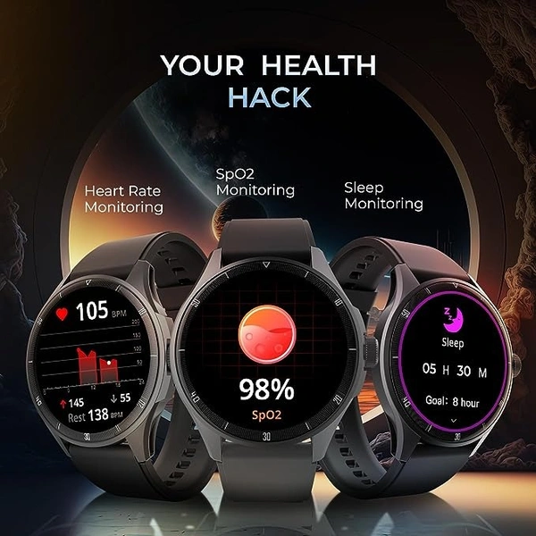 beatXP Vega Neo 1.43” AMOLED Bluetooth Calling Smartwatch with 466 * 466 Pixel, 60 Hz Refresh Rate, 500 Nits, Always on Display, Health Tracking, 100+ Sports Modes (Black Strap, 1.43)