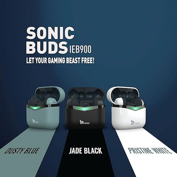 SYSKA Sonic Buds IEB900 Earbuds with 50Hr Play Time, auto ENc Tech, Low Latency, IPX4, 13mm Drivers for Deep Bass, Type-C Charging (Pristine White, True Wireless)