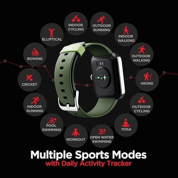 ( Refurbished ) boAt Xtend Smart Watch with Alexa Built-in, 1.69” HD Display, Multiple Watch Faces, Stress Monitor, HR & SpO2 Monitoring, 14 Sports Modes, Sleep Monitor, 5 ATM & 7 Days Battery Life(Olive Green) - Olive Green