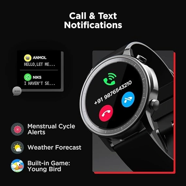 ( Refurbished )boAt Watch Zenit with 1.3" Round IPS Display,Multiple Sports Modes,All Day Activity Tracker,Customizable Watch Faces,Sleep,Heart Rate & Blood Oxygen Monitor,Theatre Mode & Inbuilt Game(Charcoal Black) - Black