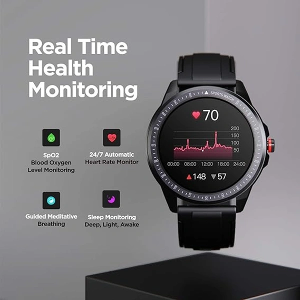 ( Refurbished )boAt Flash Edition Smart Watch with Activity Tracker, Multiple Sports Modes, 1.3" Screen, 170+ Watch Faces, Sleep Monitor, Gesture, Camera & Music Control, IP68 & 7 Days Battery Life - Black