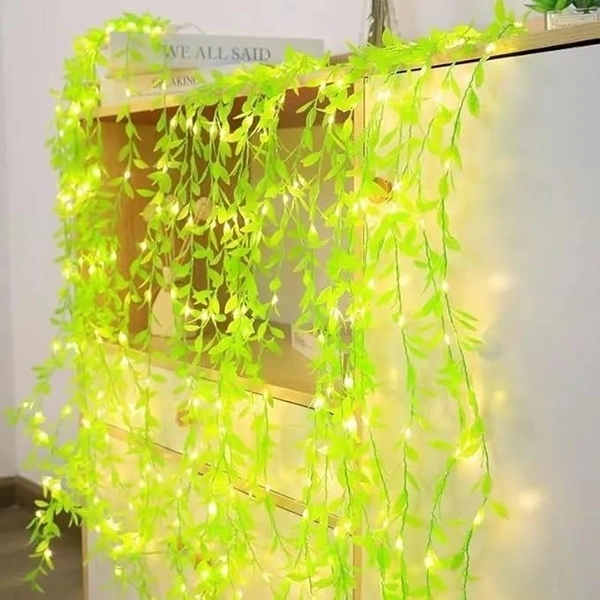 Leaf Curtain LED String Light, 200 LEDs, 8 Modes, Adjustable Brightness, USB Plug, Festive Decor (10x3Feet, Green Color) - Green