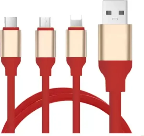 studlike store Micro USB Cable 20 m Red Colour 3 in 1 TPE Material Multi USB Cable for iOS, Micro and Type-C, Charges 3 Phone at Same Time, 1.2meter Long, 2.1 A Output  (Compatible with Android, Type-c, iOS, Red)