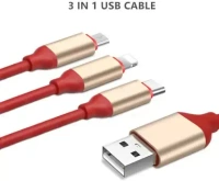 studlike store Micro USB Cable 20 m Red Colour 3 in 1 TPE Material Multi USB Cable for iOS, Micro and Type-C, Charges 3 Phone at Same Time, 1.2meter Long, 2.1 A Output  (Compatible with Android, Type-c, iOS, Red)