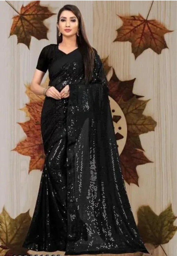Trendy Women Saree DE-105 Black - Black, Free Size