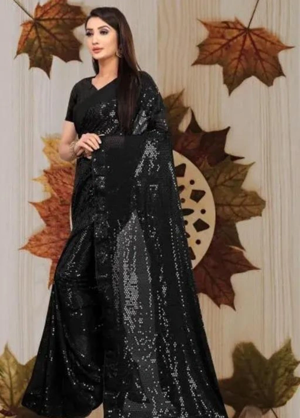 Trendy Women Saree DE-105 Black - Black, Free Size
