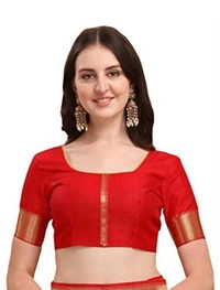 Beautiful Banarasi Silk Red Brocade Saree With Blouse - Free Size