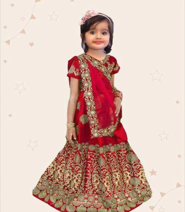 Trending Doll Kids Embroidery Lehenga Choli With Dupatta Set - 4y