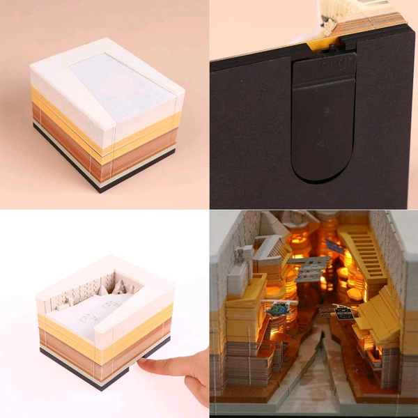 Time Piece Calendar - 2025 Desk Calendar with LED Light - 3D Calendar Paper Carving Art Memo Pad Notepad Gift for Christmas Housewarming Desktop Decoration (with Calendar & Light)