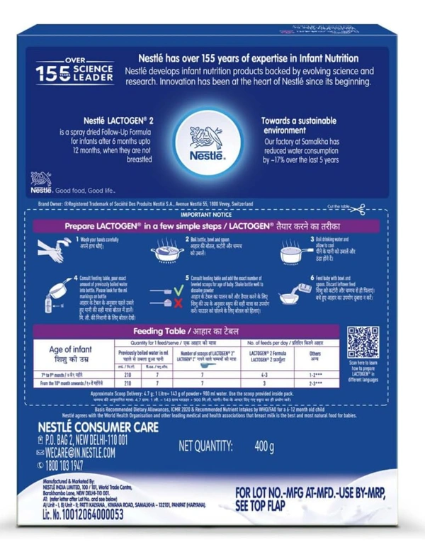 Nestle LACTOGEN 2 Follow-Up Formula Powder - After 6 months, Stage 2, 400g Bag-in-Box Pack