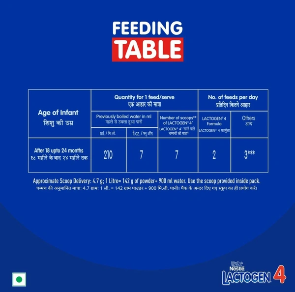 Lactogen Nestlé Lactogen 4 Follow-Up Formula Powder - After 18 Months Upto 24 Months, Stage 4, 400G Bag-In-Box Pack, Infant