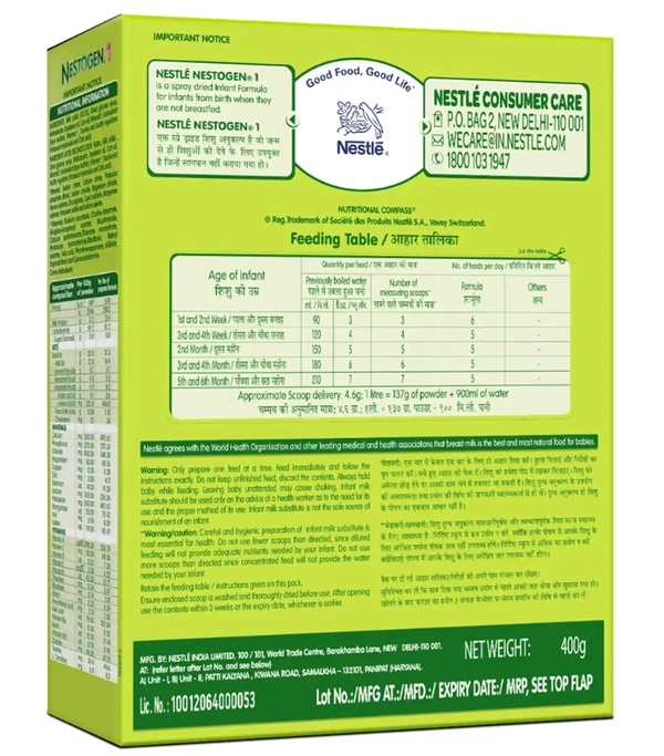 Nestle Nestogen Infant Formula Stage 1 (Up to 6 Months) Powder, 400 gm Refill Pack