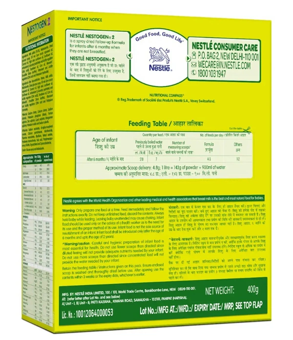 Nestle Nestogen Infant Formula Stage 2 (After 6 Months) Powder, 400 gm Refill Pack
