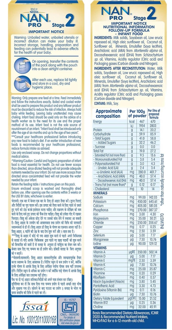 Nestle NAN PRO 2 Follow-up Formula Powder - After 6 months, Stage 2, 400g Bag-In-Box Pack