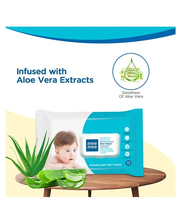 Mee Mee Caring Baby Wet Wipes with lid, 72 Pcs
