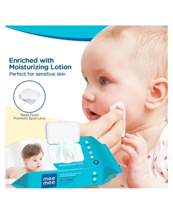 Mee Mee Caring Baby Wet Wipes with lid, 72 Pcs