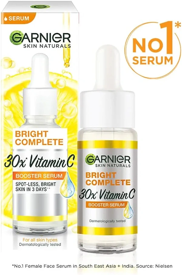 Garnier Skin Naturals, Face Serum, Brightening and Anti-Dark Spots, Bright Complete Vitamin C Booster, 15 ml