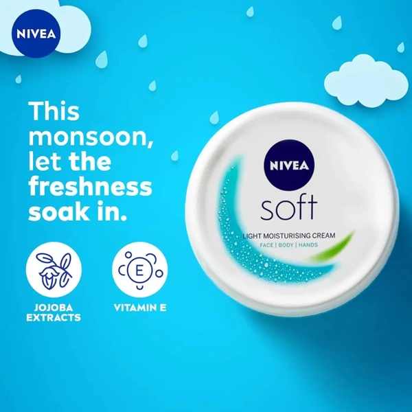 NIVEA Soft Light Moisturizer For Face, Hand & Body, Instant Hydration, Non-Greasy Cream With Vitamin E & Jojoba Oil, 50ml