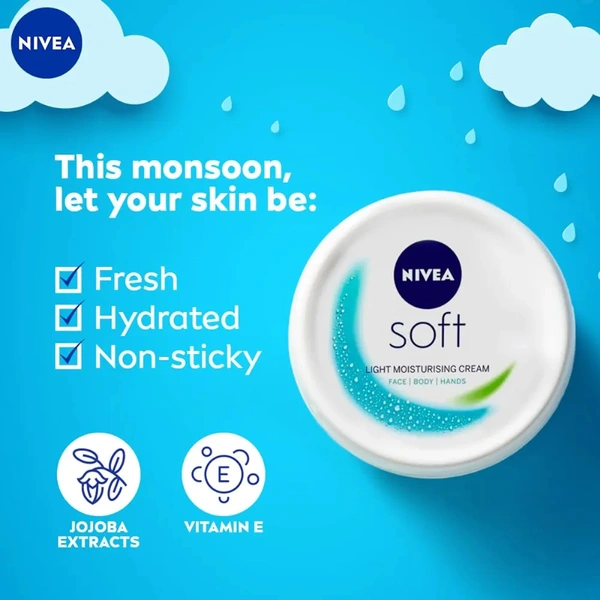 NIVEA Soft Light Moisturizer For Face, Hand & Body, Instant Hydration, Non-Greasy Cream With Vitamin E & Jojoba Oil, 50ml