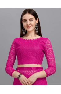Dyed, Embellished, Self Design Lucknow Chikankari Net Saree (Pink) #JustHere - Shocking Pink