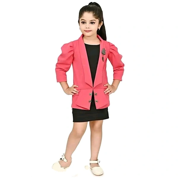 Classic Crepe Solid Dress for Kids Girls with Jacket