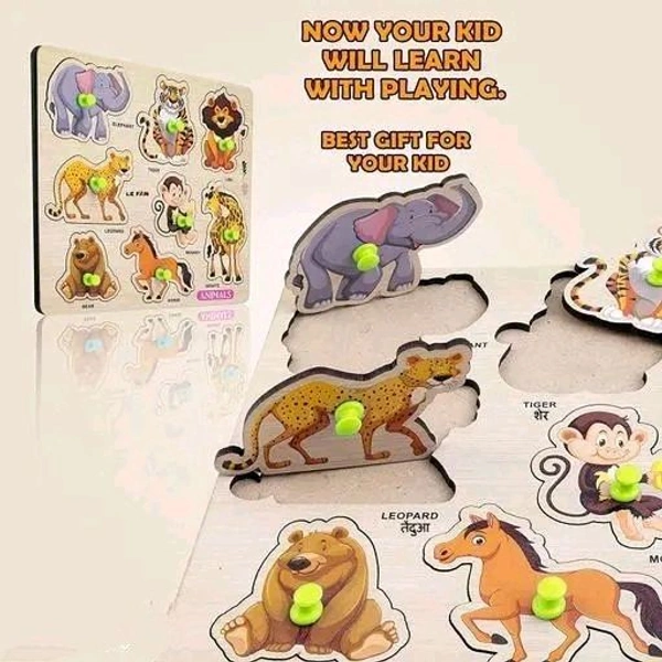 Animal Wooden Puzzle Wooden Jigsaw Puzzles Educational Learning Toys Board Game Wooden Animals Name matching Puzzle Board