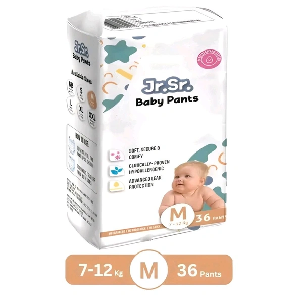 Jr.Sr. baby diaper| Medium | 7-12 Kg | 36 Counts | Pack of 1