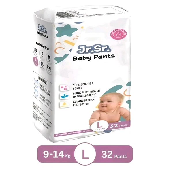 Jr.Sr. baby diaper| Large | 9-14 Kg | 32 Counts | Pack of 1