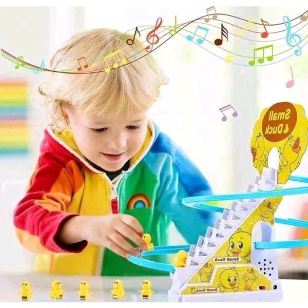 Duck Slide Toy Set, Funny Automatic Stair-Climbing Ducklings Cartoon Race Track Set Little Lovely Duck Slide Toy Escalator Toy with Lights and Music