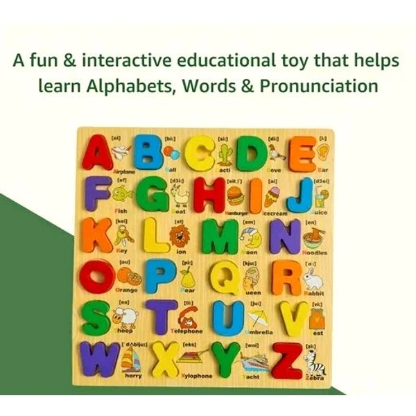 3D Wooden Capital Alphabet Puzzles with Pictures for Children, Montessori Educational Learning Letters Puzzle Board Toy