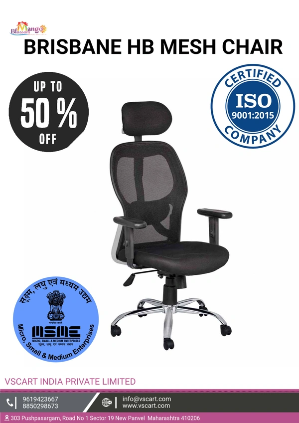 BRISBANE HB MESH CHAIR OFFICE BLACK  - Black, Big