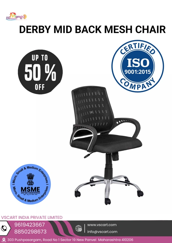 MANGO BLOSSOM DERBY MID BACK MESH CHAIR  - Small, Black