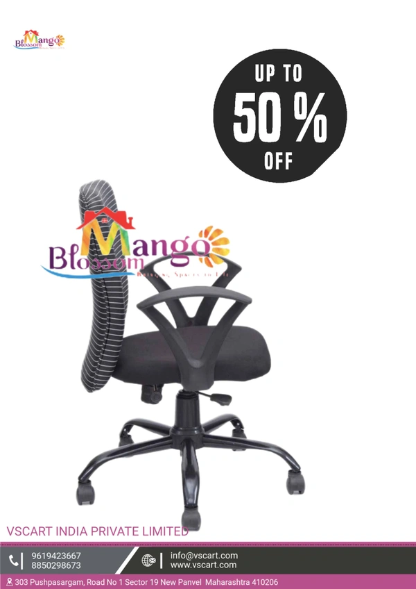 MANGO BLOSSOM AUCKLAND MID BACK FABRIC CHAIR BLACK - Black