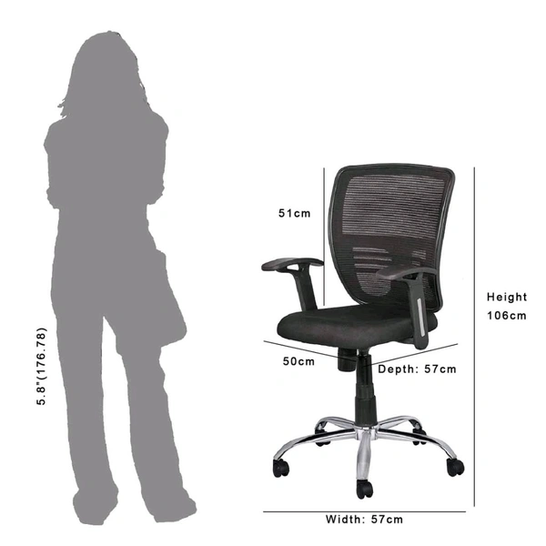 MANGO BLOSSOM ARIZONA MID BACK MESH OFFICE CHAIR BLACK - Black