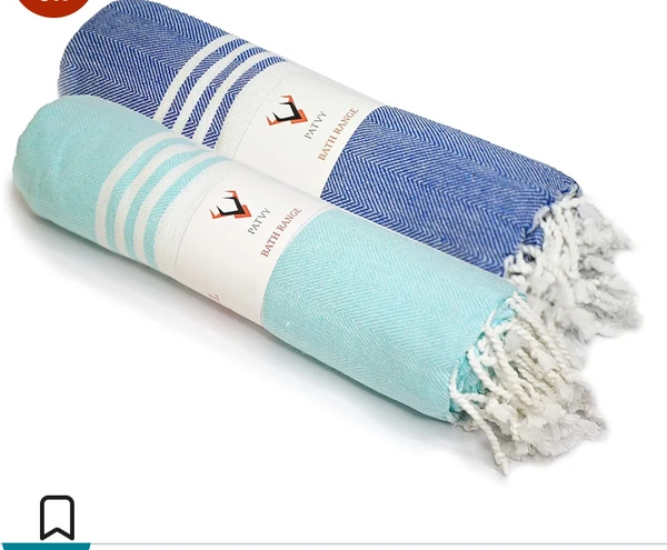 PATVY Bath Towels| Light Weight Turkish Style Bath Towels for Men Large Size Cotton|75 x 150cm Quick Absorption &Faster Drying Bath Towel for Women| 100% Cotton (Pack of 2, Water Green & Royal Blue)