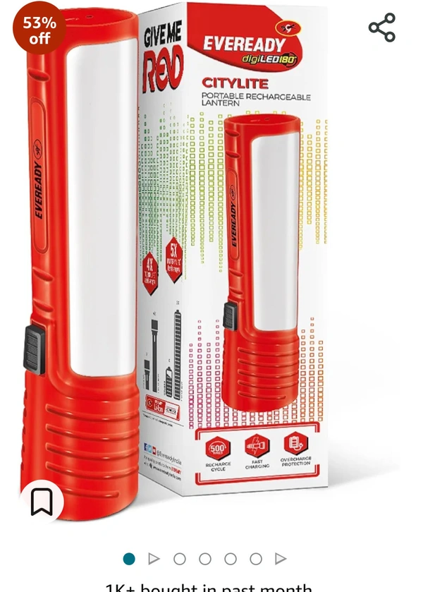 Eveready CITYLITE Multipurpose Emergency Rechargeable Lantern | HL50 | 2W Torch & 3W Lantern | Micro USB Fast Charging | Overcharge Protection | Powered by 3.7V Li-Ion Battery | Red, Blue & GreenDeal