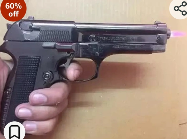 Heavy Metal Full Cock Dummy Pistol Gun Lighter with Windproof Flame Cast Iron, Nickel Pullback - Fully Metal Gun 608 Cigarette Lighter (Grey & Black) Without Gas