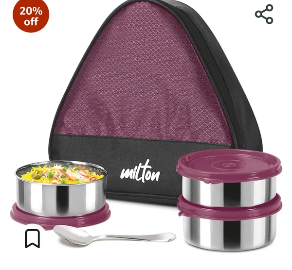 MILTON Trident Stainless Steel Lunch Box (3 Leak Proof Round Containers, 320 ml Each, 1 Spoon) with …See more