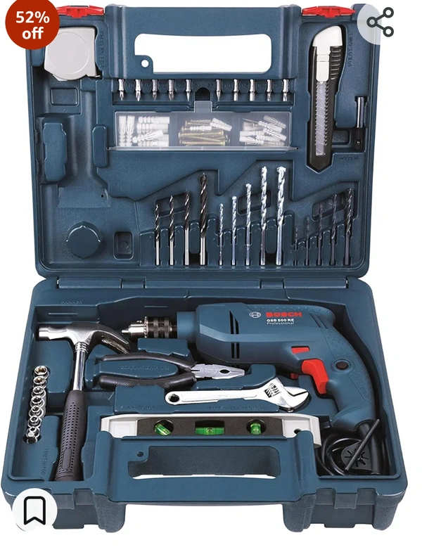 Bosch Professional GSB 500 RE Corded-Electric Drill Tool Set, 10 mm (Blue), 500 Watt, (100 Pc Accessory Set)