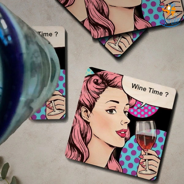 Wine Time Wooden Coasters - Set of 4