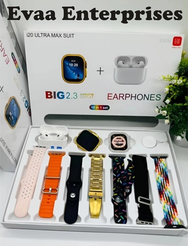 EVAAENTERPRISES I20 Amazing Boom Combo Touch Watch Golden with 6 Strap Extra and 1 TWS Smartwatch (Multicolor Strap, Free)
