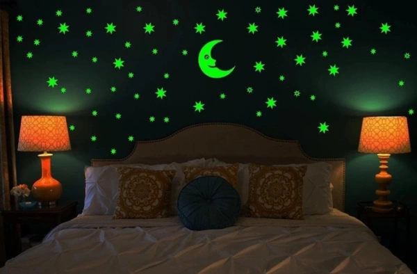 Dreamkraft 30 cm Galaxy of Stars Big Size Moon And Stars 49 Radium Glow In Dark Wall Stickers For Bedroom /Living Room Home Decor (pack Of 1) 