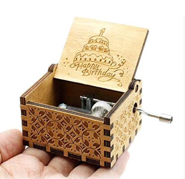 EITHEO Wooden Antique Carved Hand Crank Multicolor Happy Birthday Theme Music Box