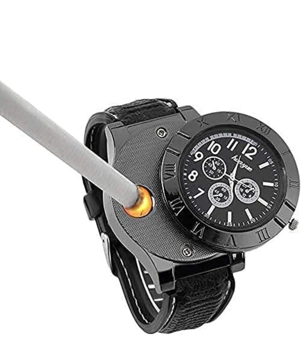 Luvy USB Cigarette Lighter Watch Rechargeable flameless Windproof Unique Designer Wristwatch .2 in 1 Watch Lighter for Cigarette Stylish (Black)59%off